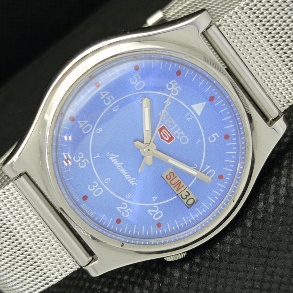 

USED SEIKO 5 AUTOMATIC 7009A VINTAGE JAPAN MENS D/D SKY BLUE WATCH 577-a305576-2 SKU577-a305576