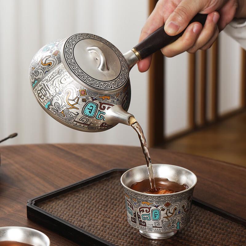 Japanese Style Gold & Silver Inlay Portable Tea Set