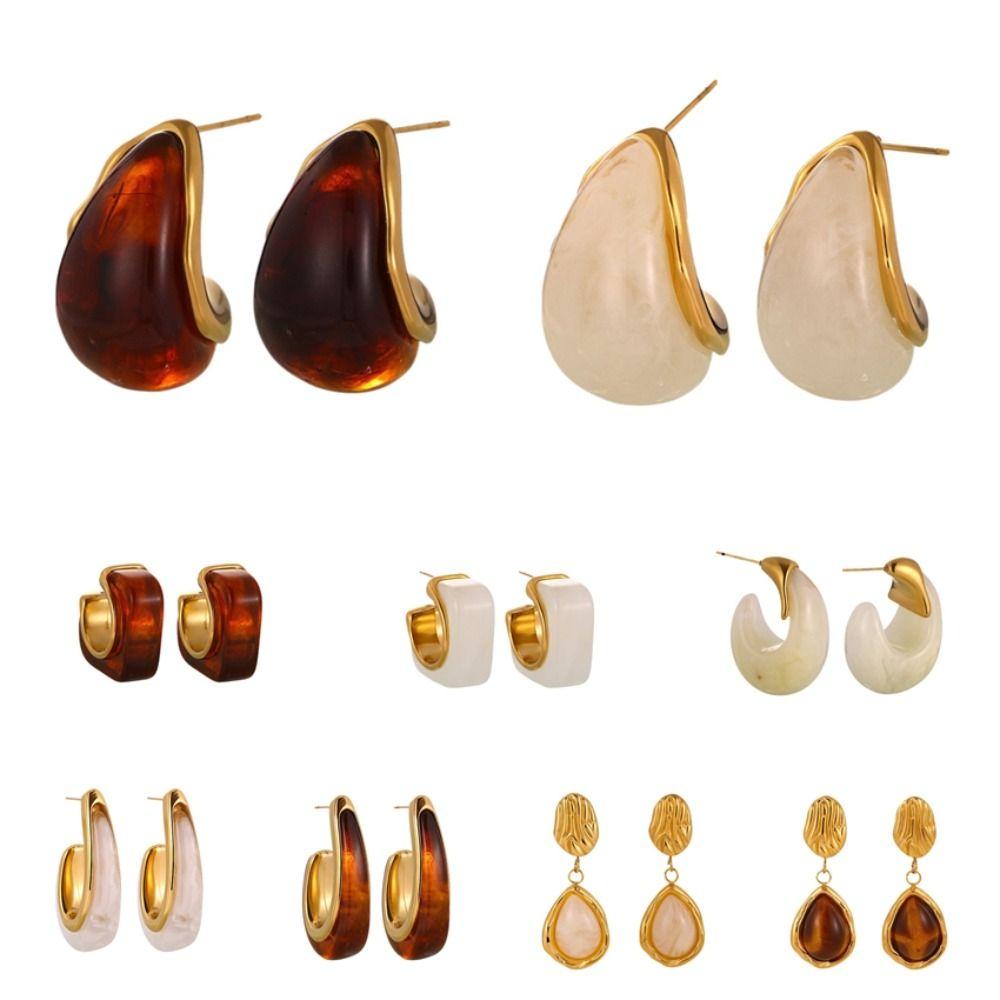 Stainless Steel Resin Amber Earrings Lightweight Hypoallergenic Acrylic Teardrop Earrings Translucent Drop Hoops Translucent