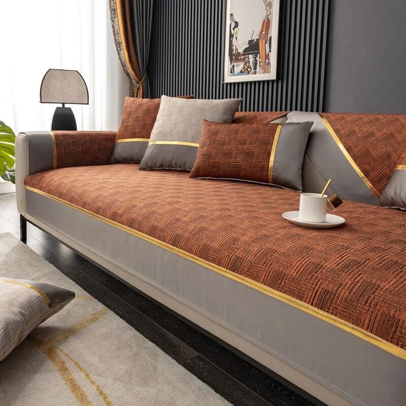 New Sofa Cushion High Precision Light Luxury Four Seasons Universal Cushion Armrest Backrest Towel Gold Thread Splicing Sofa Mat