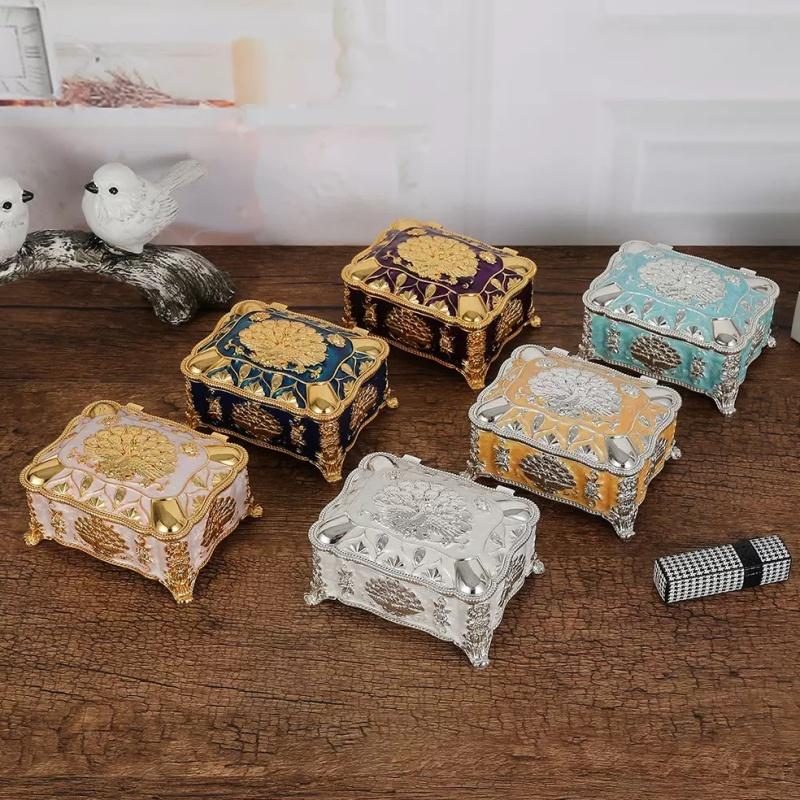 Portable Mini Jewelry Storage Box Travel Organizer Jewelry Case Alloy Storage Earrings Necklace Ring Organizer Display European