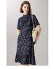 Age reducing Vine Print: Spring/Summer Mulberry Silk Micro Elastic Back Zipper Slimming Short Sleeve Dress