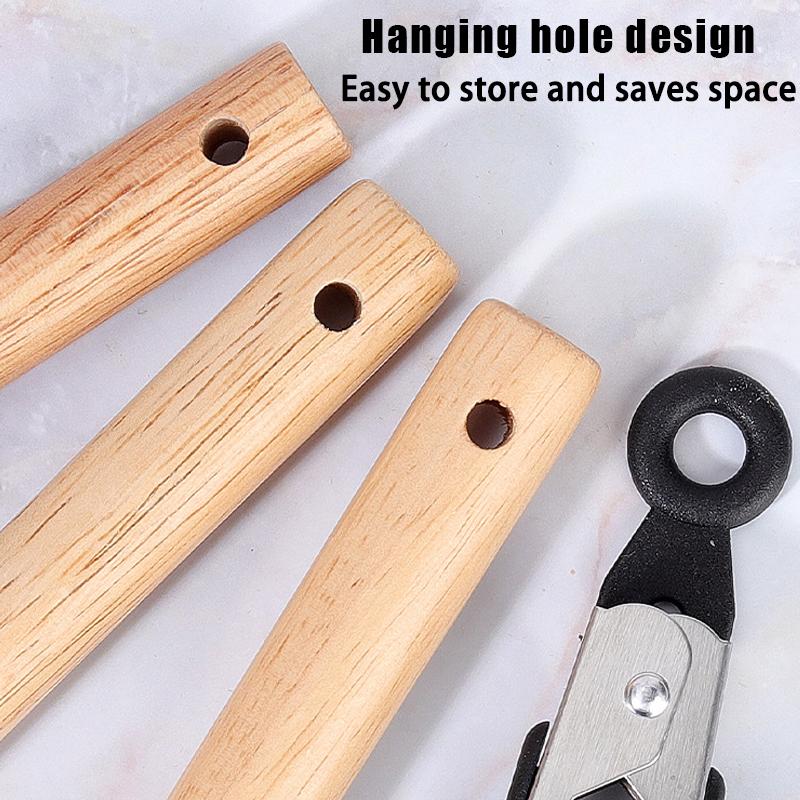 Conjunto de 12 Utensílios de Cozinha com Cabo de Madeira, Silicone Resistente ao Calor, Anti-riscos e Livre de BPA