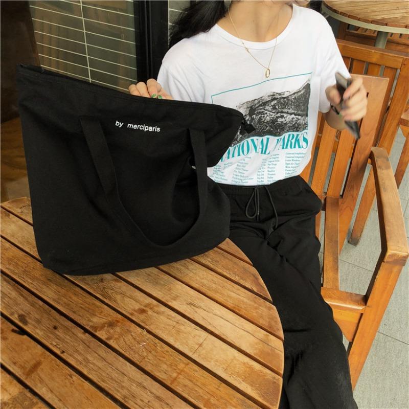 

Women s canvas bag cloth bag simple cloth bag canvas shoulder bag ulzzang hand bag чёрный