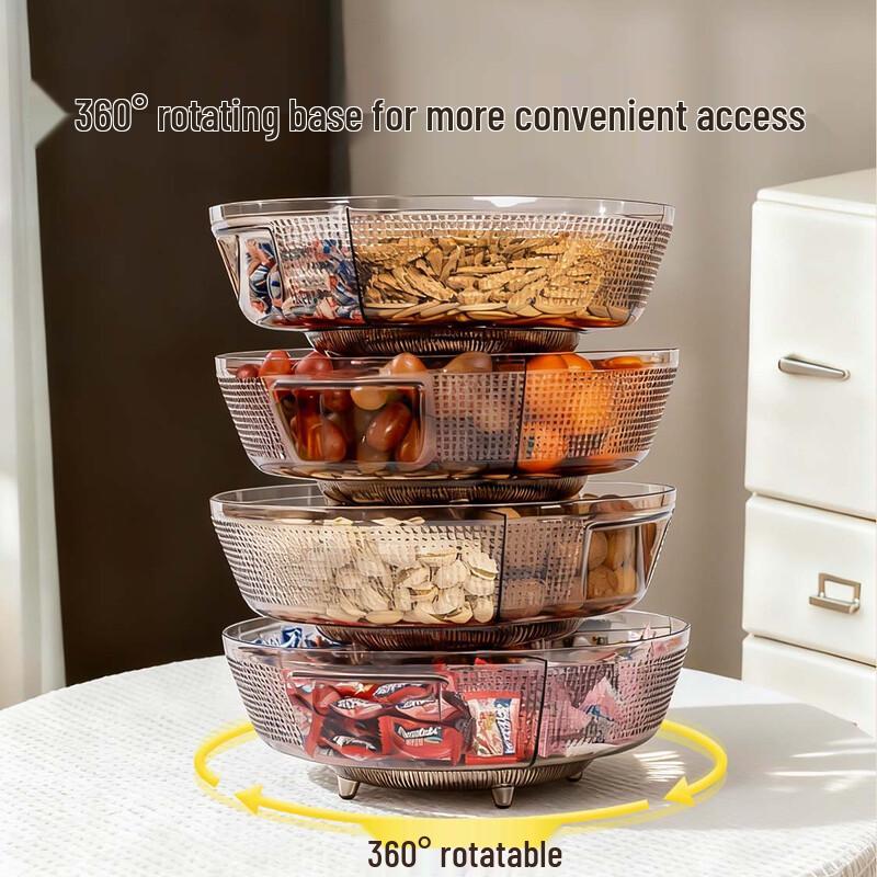 temeiju 360° Rotatable Divided Snack Tray with Lid