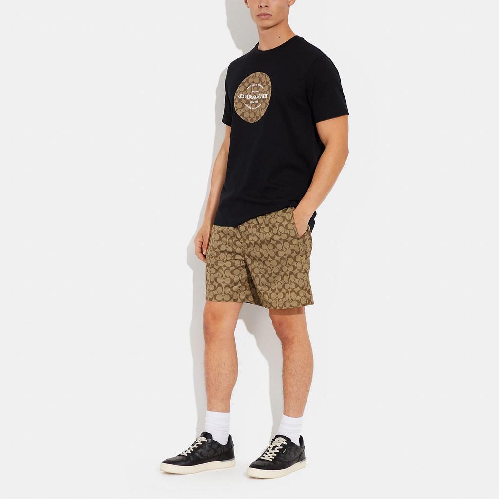 Coach SS23 Men's All-Over Logo Print Drawstring Swim Trunks Khaki CG112-OFZ-