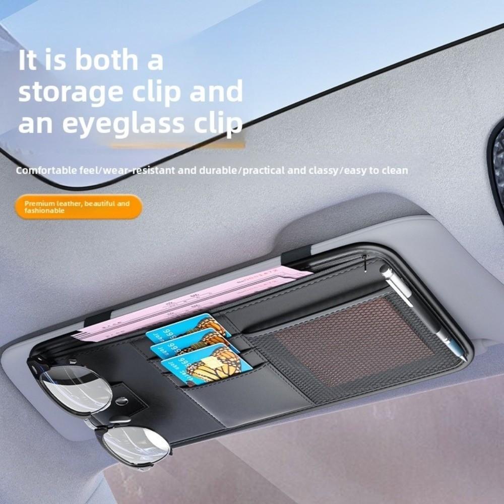 Mesh Car Sun Visor Organizer Large Capacity Cards Holder Hanging Sunglasses Clip  Car Accessorie