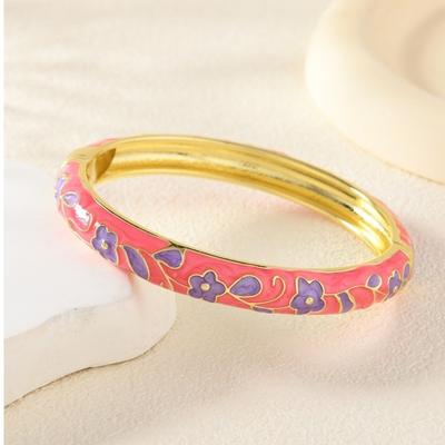 Retro Ethnic Enamel Bracelet Zinc Alloy Vintage Cloisonne Bangle Colorful Floral Motifs Dropped Glaze Bracelet Traditional