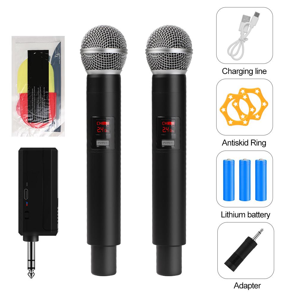 Wireless Microphone UHF Fixed Frequency 2 Channels Handheld Mic Micphone For Party Karaoke Professional Church Show Meeting