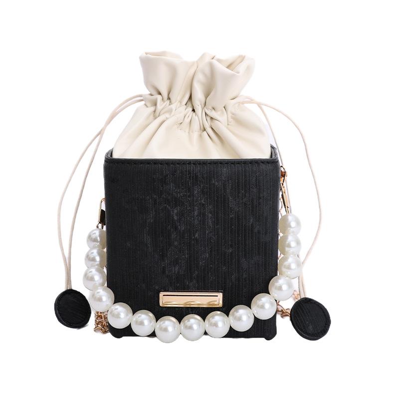 Hand carry pearl bucket bag women s new autumn simple fashion shoulder bag niche texture messenger bag чёрный