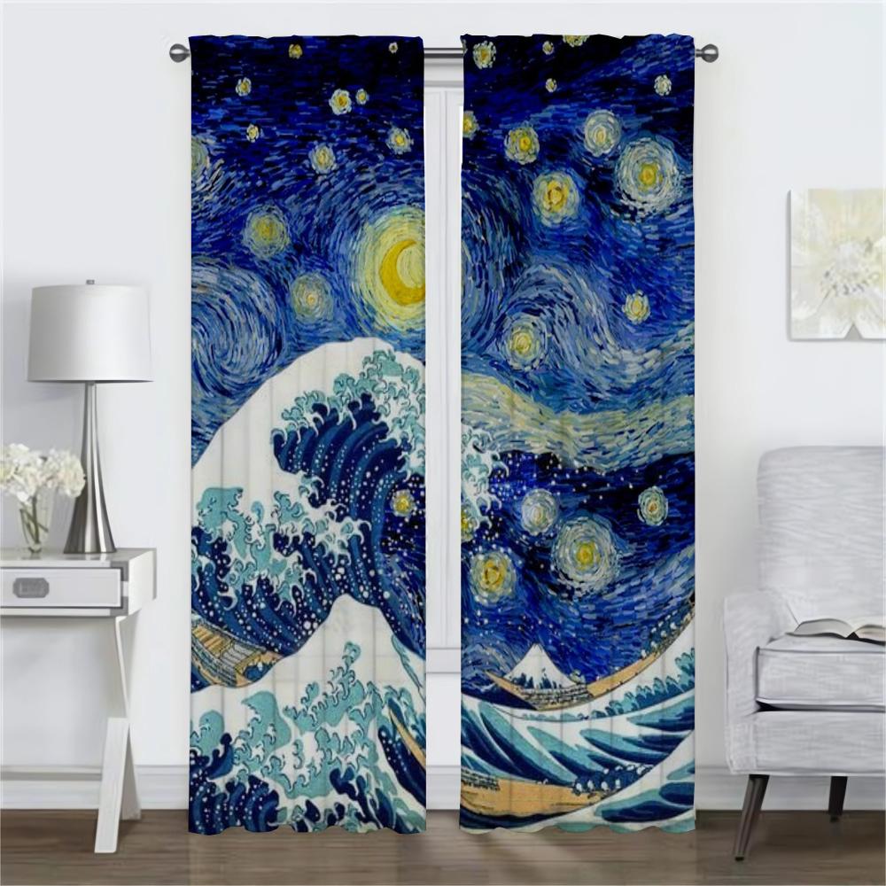 Zatemňovací kuchyňské závěsy pro obývací pokoj Závěs Van Gogh Domácí interiérové závěsy 2 kusy Stínítka Dělící tyl pro ložnici