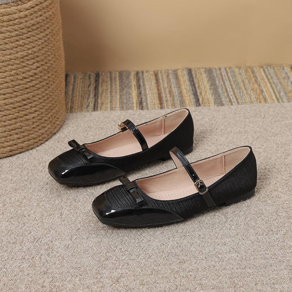 Flat Shoes for Women Spring and Autumn New Spliced Square Toe Shallow Mouth Flats Single Button Mary Jane Single Shoes for Women