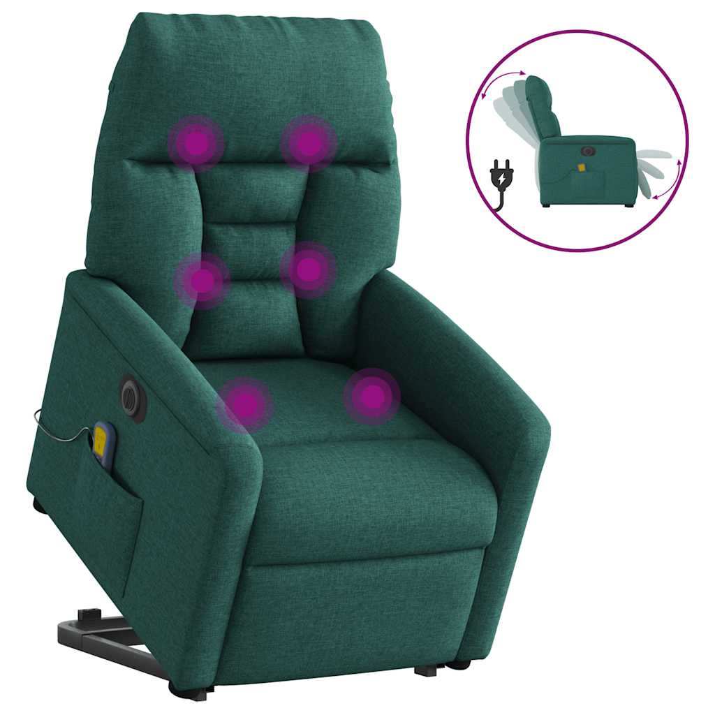 Electric Massage Recliner with Rising Function Dark Green Fabric