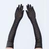 Damen Braut Langarmhandschuhe Nachtclub Themenparty Handschuhe Tanzparty Vollfingerhandschuhe Glitzernde Strass Fäustlinge