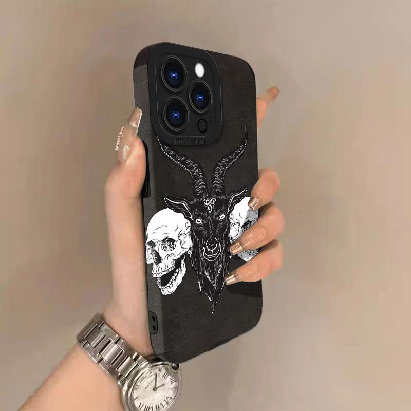 Skull Lambskin Leather Phone Case For iPhone 17 Pro Max Air 16 16e 15 14 13 12 11 Pro Max Plus X XS MAX XR Back Cover
