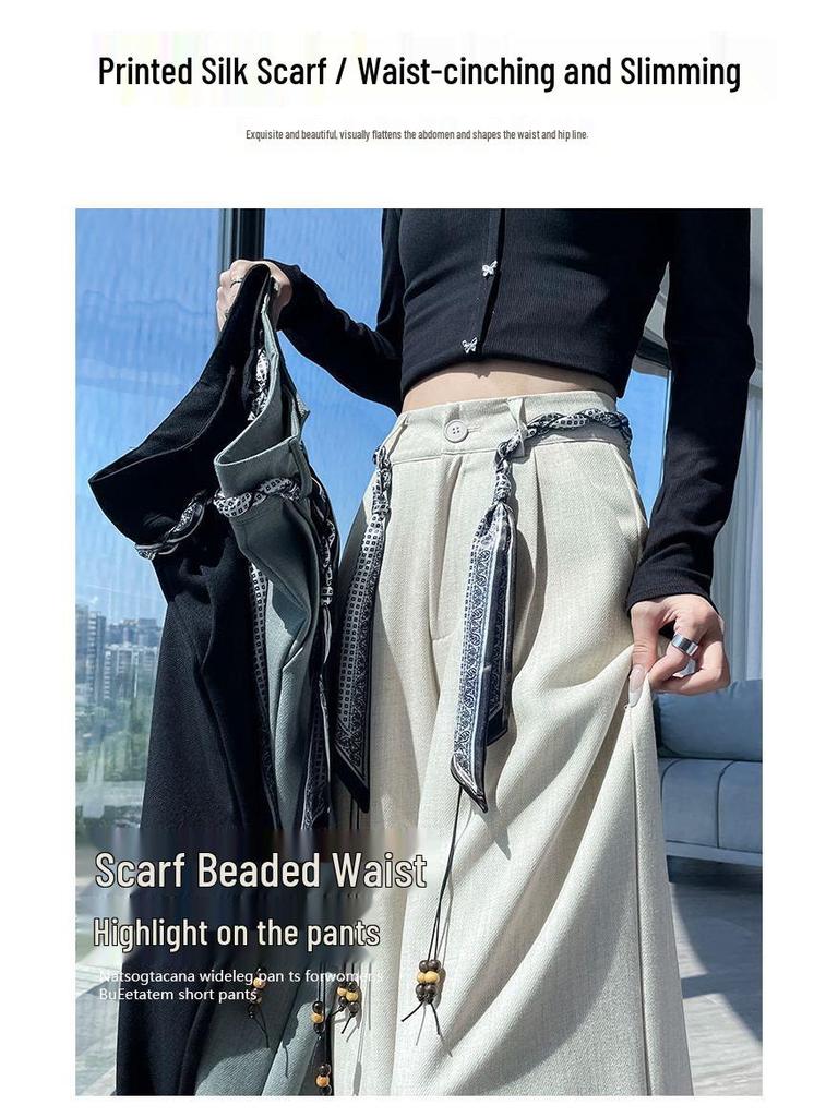 Women's 2026 Spring/Summer High-Waisted Wide-Leg Suit Pants with Woven Belt