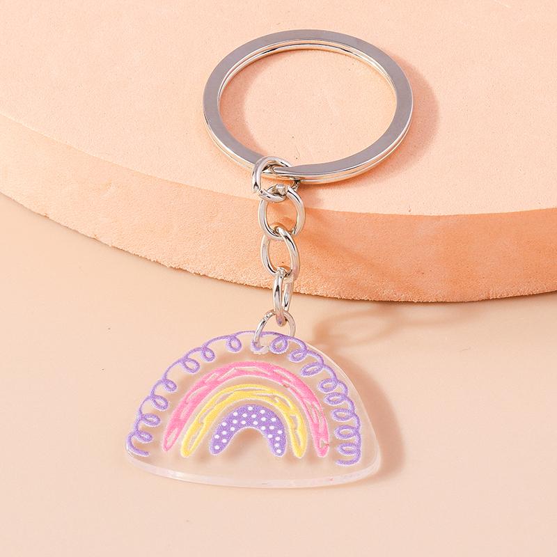 Cartoon Smile Rainbow Keychain Resin Key Rings Gifts for Women Men Car Key Chain Jewelry Bag Accessories