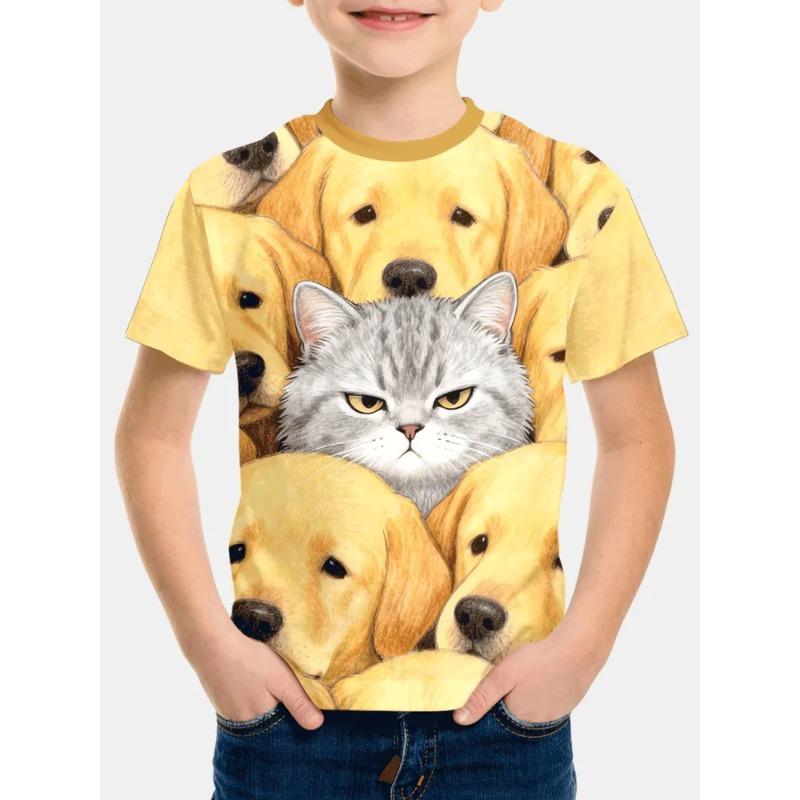 T-shirt Estiva per Bambini con Stampa 3D Girocollo Moda Versatile Traspirante Tendenza Casual