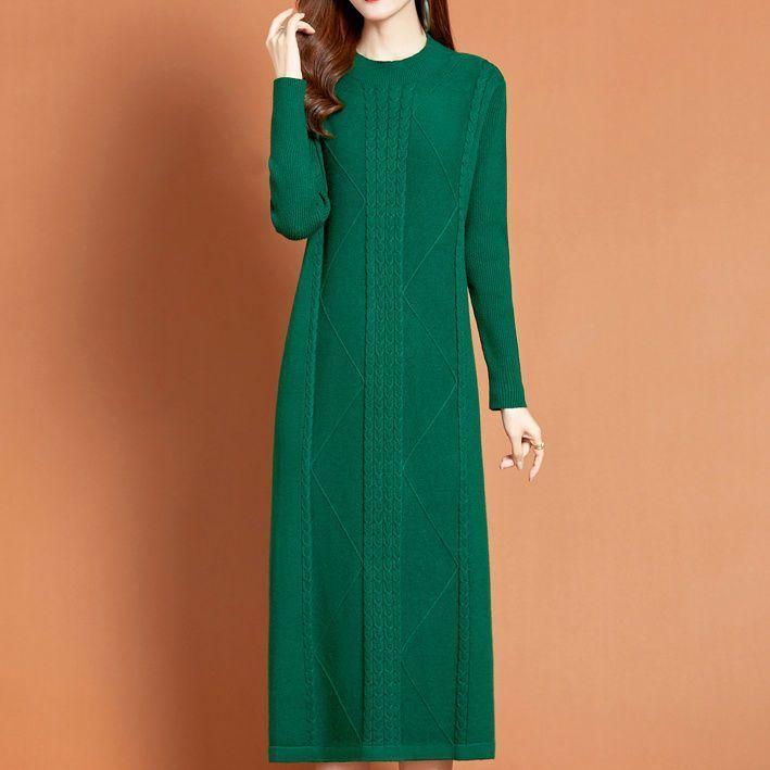 Knitted Dress for Women Mid-length Straight Sweater Dress Long Pullover Loose Knitted Sweater Knee-length Base Sweater