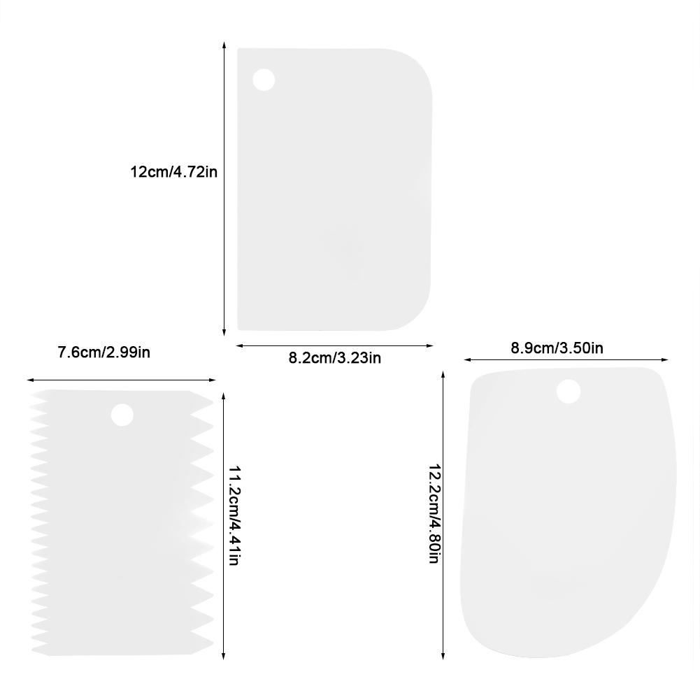 3 Pieces Dough Scraper Cutter Plain Plastic Scraper Cake Spatula Crm Scraper Cake Spatula Crm Scraper for Baking Brd