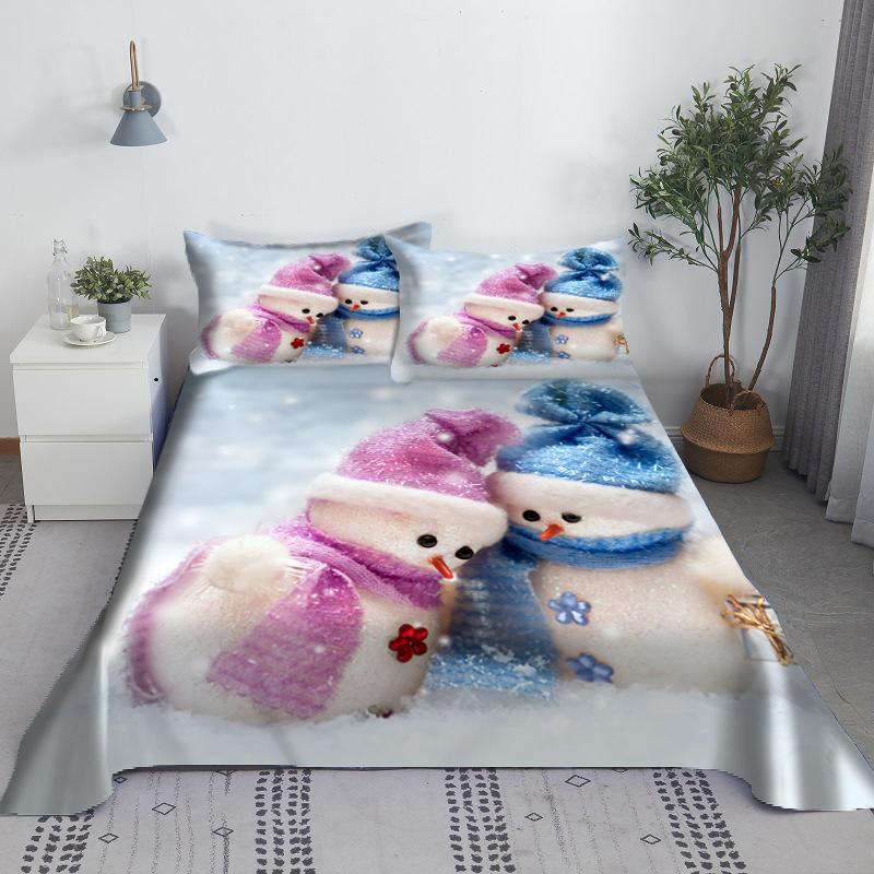 Christmas Snowman Bed Sheet Set Santa Claus 3D Carton Polyester Bed Flat Sheet With Pillowcase Kids Bedding 2/3pcs Modern Design