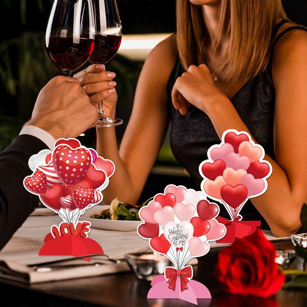 6Pcs Elegant Love Theme Valentines Day Decoration Red Paper Three-dimensional Balloon Card Table Topper Valentines Day