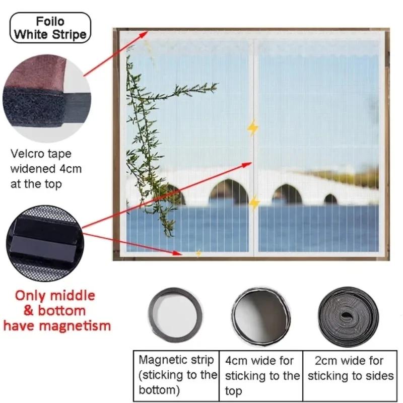 

Summer Self-adhesive Window Screen Anti-Mosquito Prevent Flying Insects Invisible Mesh Curtains Removable Magnetic Screen Window 80*100 cm