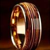 Single Piece Retro Niche 8mm Stainless Steel Smooth Inlaid Guitar Wire Barrel Wood Ring Men's And Women's  Ring
