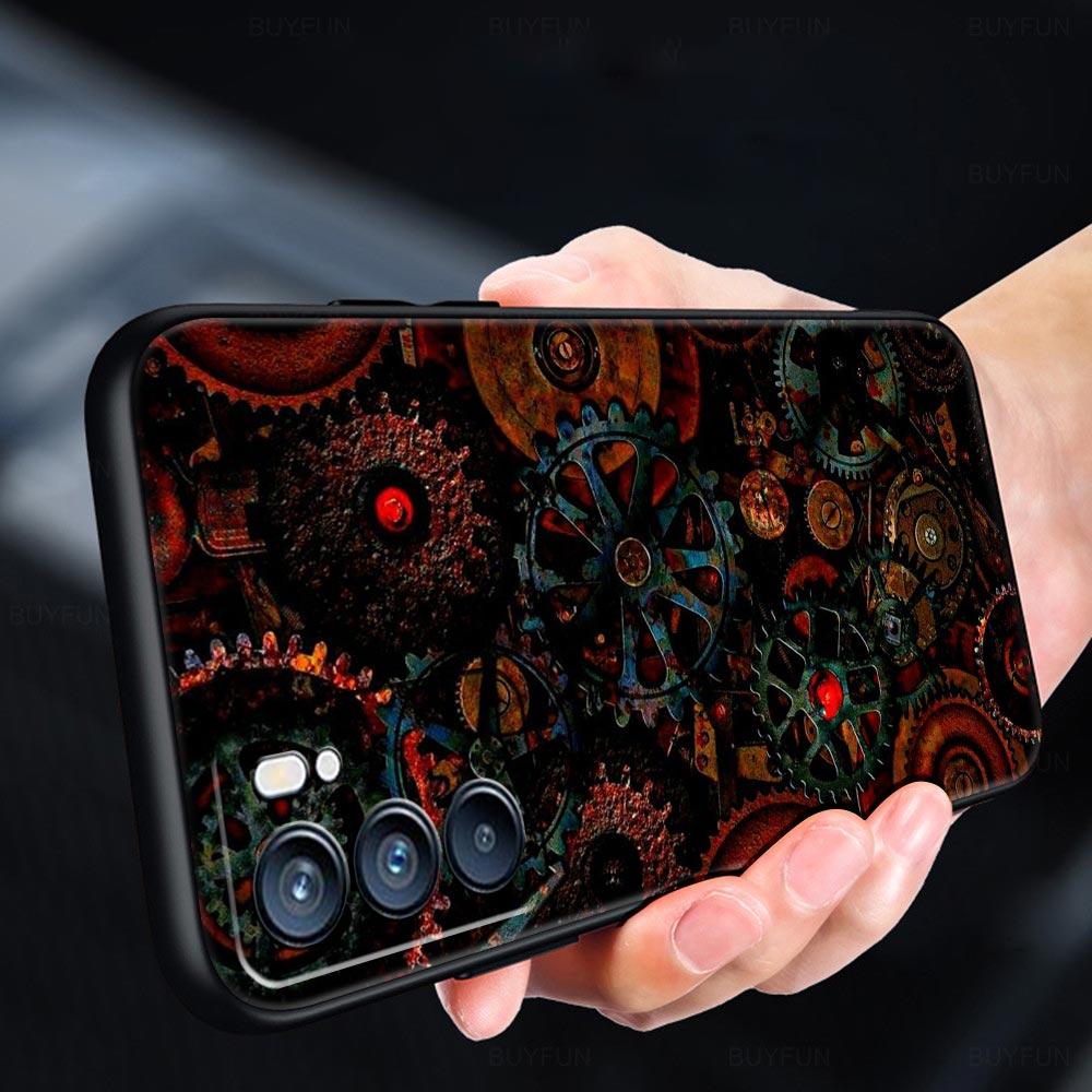 Mechanical Gear Pattern Phone Case For Oppo A17 A31 A54 A57 A78 A79 A98 Find X5 X6 Reno 6 7 8 10 11 12 13 F Pro Soft TPU Cover