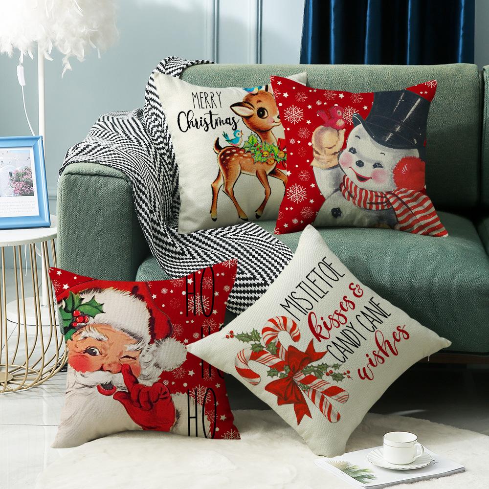 New Cute Deer Christmas Series Pillowcase Santa Claus Snowman Sofa Bedroom Pillowcase