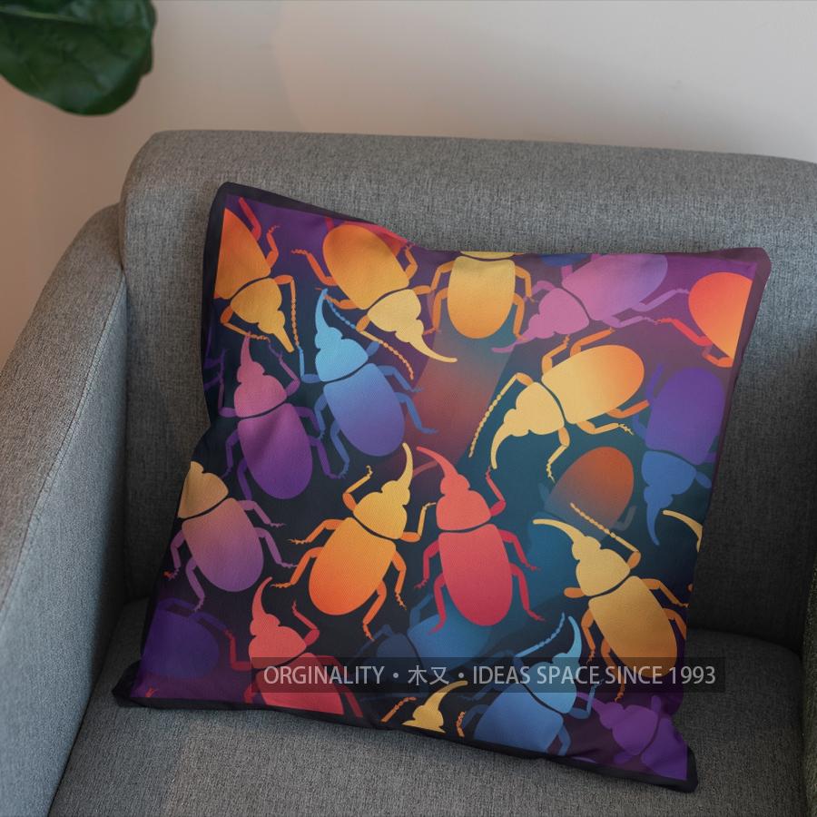 2D Colorful Beetles Art Pillow For Home Decor Pattern Cushion Cover Suitable For Sofa Bedroom Car Pillow Cover