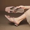 French Low-heeled Bag Head Half Slippers Women's Summer Wear 2025 New Fashion Square Head Thick Heel One Pedal Rear Empty Sandals