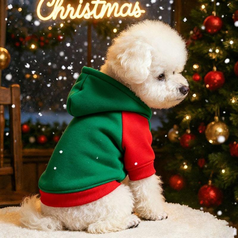 Winter and Autumn Season Christmas Color Dog Sweatshirt Pet Clothing Graphic Multi-color Pullover with Sleeves Cat Coat