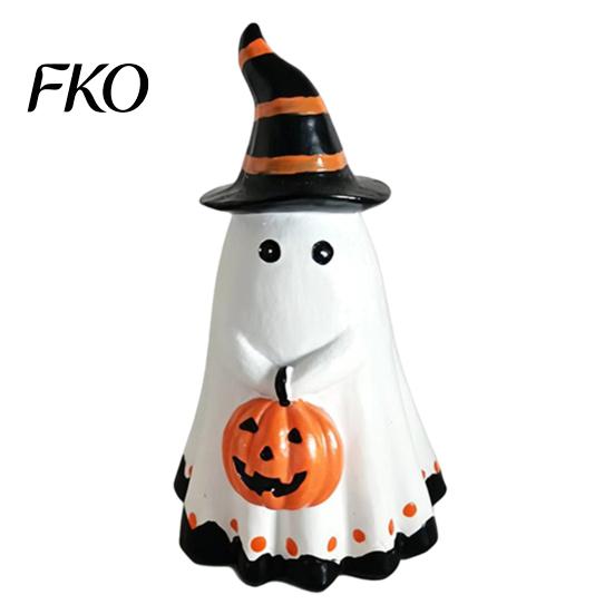 Rustic Halloween Decorations Ghost Ornament, Cute Tabletop Sculpture, Durable Resin Fall Farmhouse Decor Table for Home Party Festive Shelf Ghost