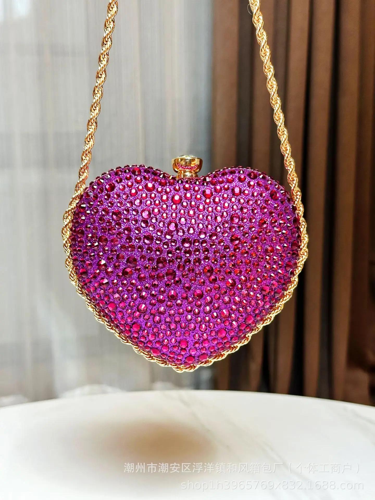 

Luxury Diamond Inlay Heart Shape Crystal Clutch Purse Stones Wedding Party Evening Shoulder Bag 2025 Rhinestone Clutches Bags