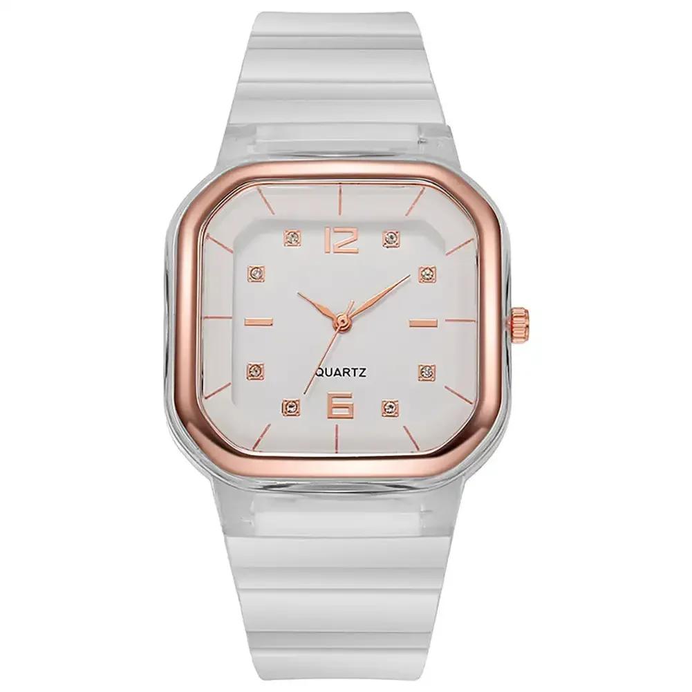 Simple Women's Watch Fashion Silicone Square Watch Large Dial Students Multi Color Rhinestone Wristwatches Gift for Women Reloj
