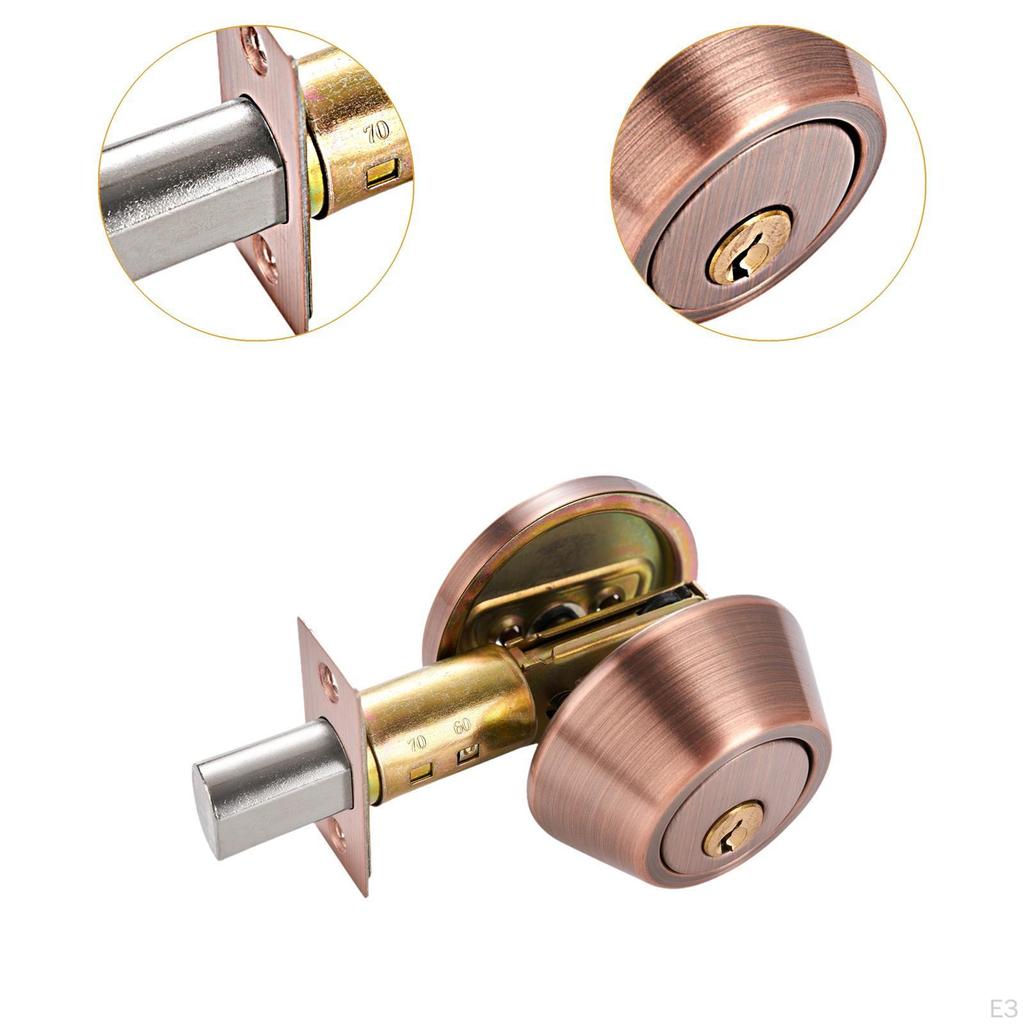 Dead Bolt Door Lock Round Knob Interior Exterior Stainless Steel Single Cylinder with Keys for