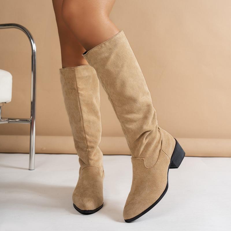 

Fashion Women Knee High Boots Autumn Winter Female Shoes Fashion Female Slip-on Folds Low Heel Round Toe Flat Long Boots Zapatos Mujer 35 хакі