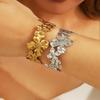 Retro Old Money Style Adjustable Gold-Plated Stainless Steel Flower Bracelet for Women