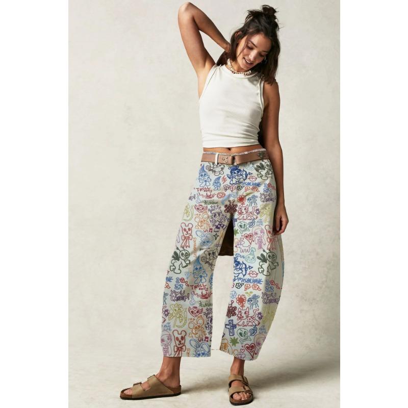 

VEZFAA Женские модные повседневные брюки с цветочным принтом и высокой талией XXL