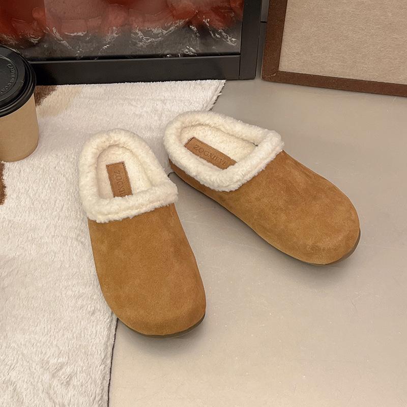 

Кожаные ретро женские осенне-зимние новые пушистые тапочки повседневные тапочки с закрытым носком для женщин 40 верблюд