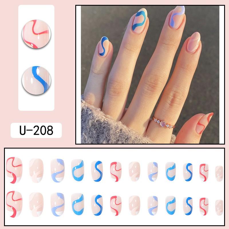 Pre-made Press-On Nails With Gradient Line Design Minimalist INS Style False Nail Tips Women