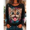 Fashion Women's Crew Neck Long Sleeve 3D Casual Color Printing Casual Long Sleeve Crew Neck T-Shirt