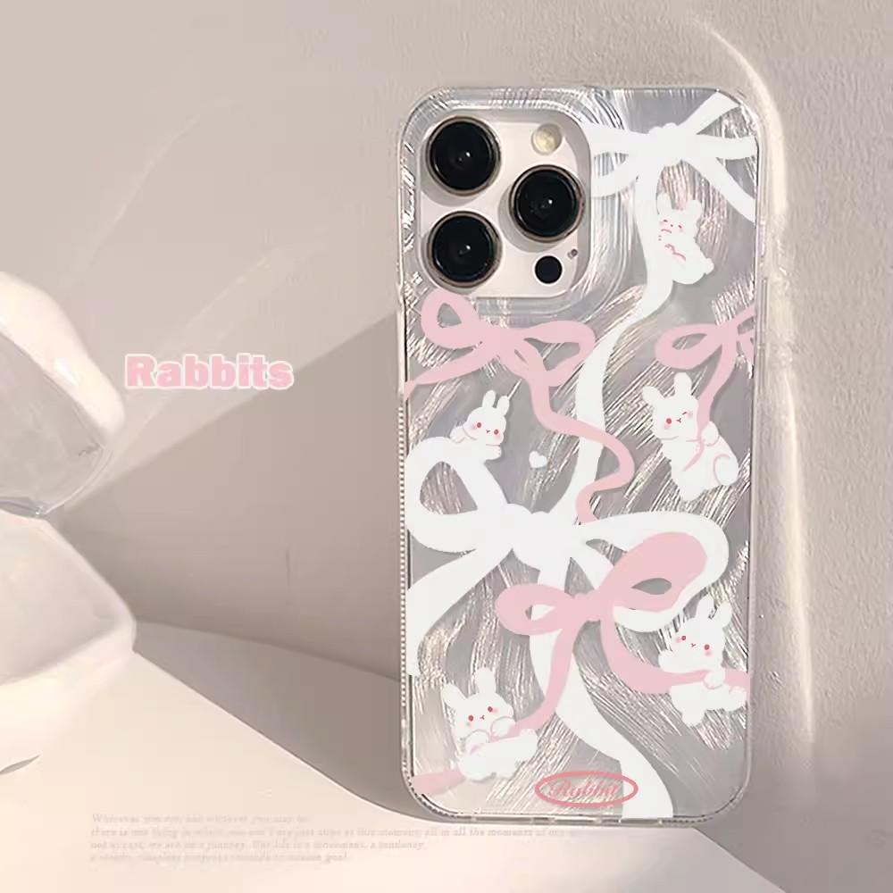 Luxury Laser Silver Bow knot Case for iPhone 17 Air 16 15 14 13 12 11 Pro Max Plus 16E 7 8 SE2 X XS XR Shockproof Bumper Fundas