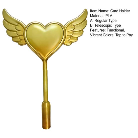 Credit Card Wand 3D Printed Tap to Pay Wand Heart with Wings Wand Contactless Payment Card Holder Gift for Kids