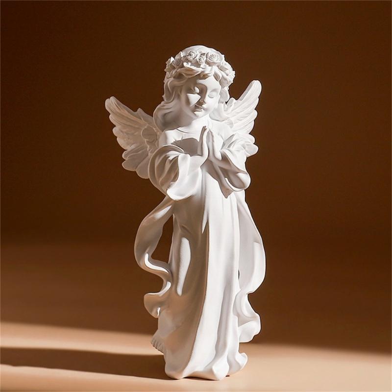 Resins Little Angel Girl Statue Artistic Desk Decors Nordic Styles Praying Cherub Sculpture With Wing Religious Gift