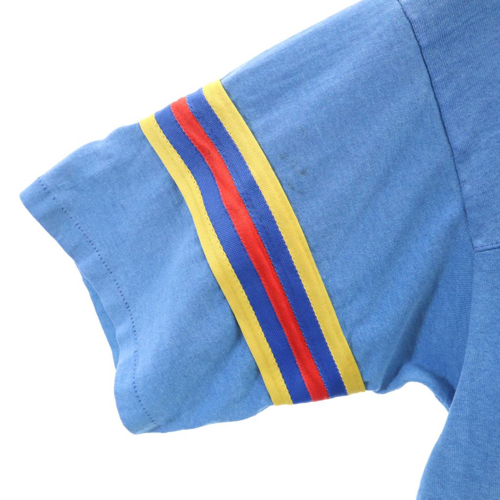 80s Vintage Made in USA Short sleeve V neck T-shirt L blue Single stitch Men's Used