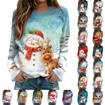 Women's Casual Neck Long Sleeve Raglan Christmas Print Pullover Sweatshirt
