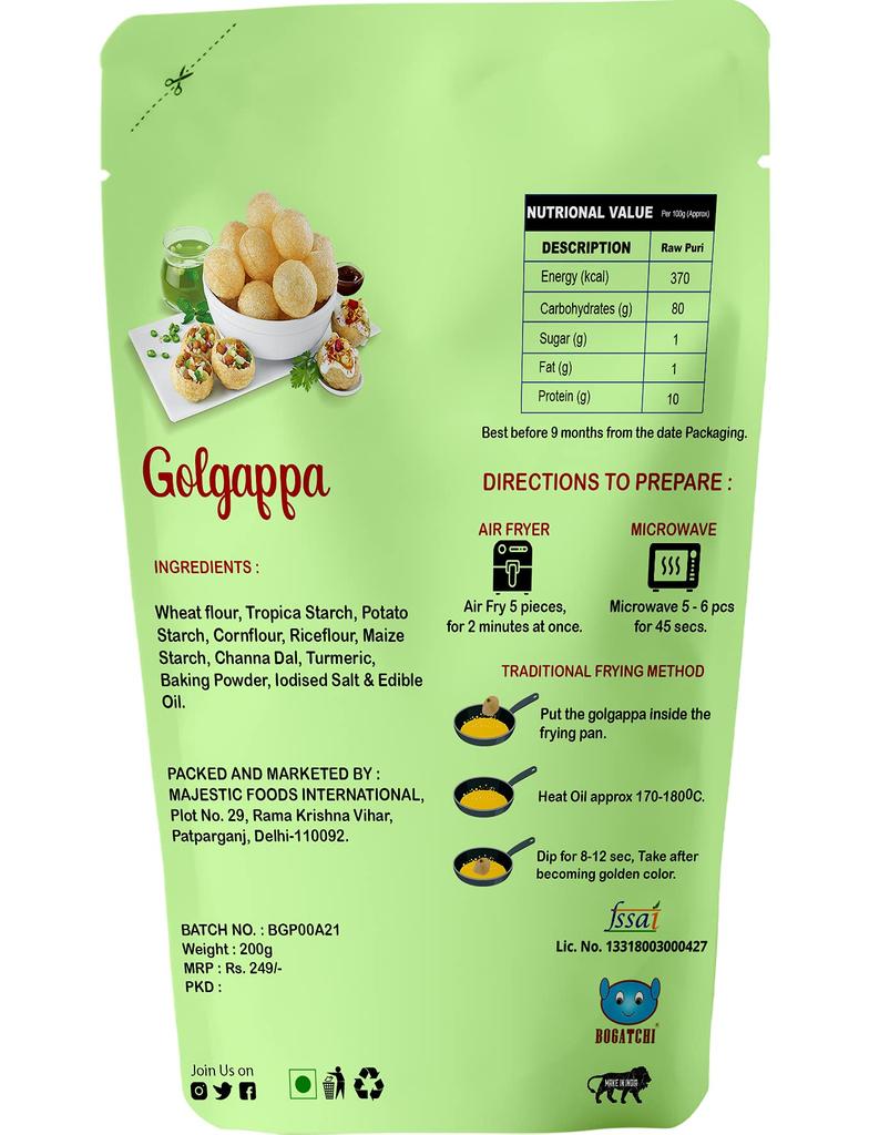 BOGATCHI Confezione Pani Puri Pronta da Mangiare - Friggere o Cuocere al Microonde | Palline Pani Puri Istantanee | Confezione Golgappe Pronta | pani poori | Pani Puri
