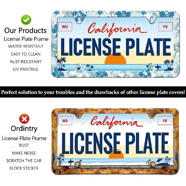 HCSS Blue Hibiscus Flower License Plate Frames - 2 Pack Tropical Hawaii Floral License Plate Holder, Aluminum Metal Rust-Proof Waterproof Car